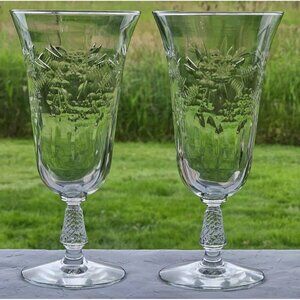 Antique Rock Sharpe Dartelle Ice Tea Glasses 7.2" crystal floral cut glass (2)